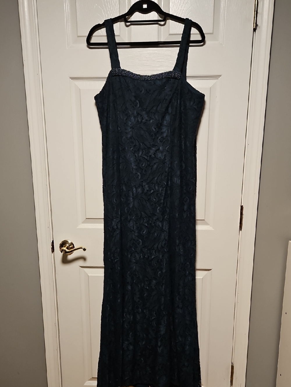 Maya Brooke Elegant Lace Gown with Beaded Neckline